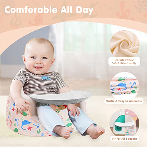 Image of Seat Cover Compatible with Bumbo Multi, Baby Children Chair Protector Washable Booster Seat Accessory, Girl Boy Bumbo Chair Cover, Pink Ocean