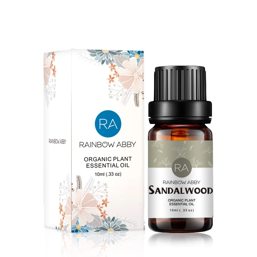 RAINBOW ABBY Sandalwood Essential Oil 100% Pure Premium Grade Aroma Oil for Diffuser, SPA, Perfumes, Massage, Skin Care, Soaps, Candles - 10ml