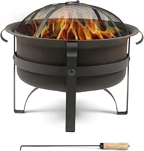 Wostore Wood Burning Fire Pits for Outside 23.5 Inch Portable Bronze Cauldron Camping Bonfire Patio Backyard Fireplace with Spark Screen and Poker