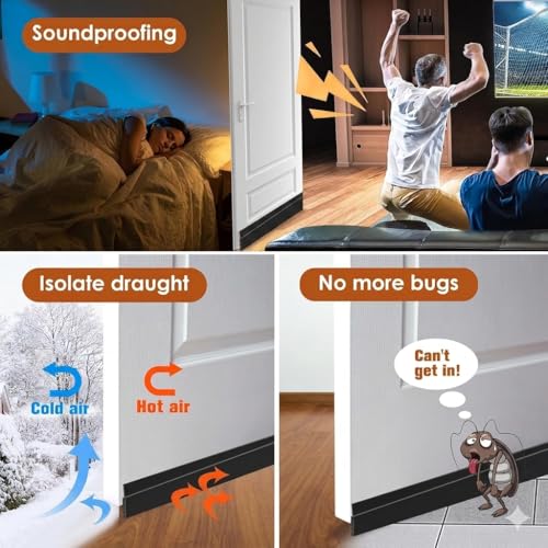 Image of Silicone Door Bottom /Under Gap Filler Rubber Sealing Strip, Door Sealer Strip for Cockroach, Insect and Bugs, Seal Air & Dust (Black, 39 Inch Pack of 3)