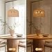 LamQee 18 Inch Rattan Farmhouse Chandelier, 3-Lights Boho Large Pendant Light with Dome Wicker Shade, Rustic Hand Woven Hanging Lighting Fixture for Dining Room, Kitchen Island, Entryway, Foyer