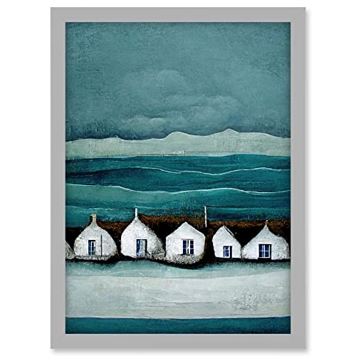 Row Of White Fisherman Cottages Isle Of Jura Artwork Framed A3 Wall Art Print Cover