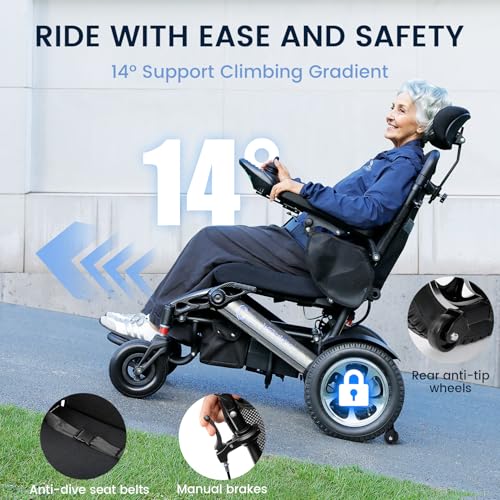 Image of WheelWavi Electric Wheelchair for Adults, 500W Motor Foldable Lightweight Power Wheelchair with 25 Miles Range, All Terrain, Back can be Raised and Adjusted for Reclining