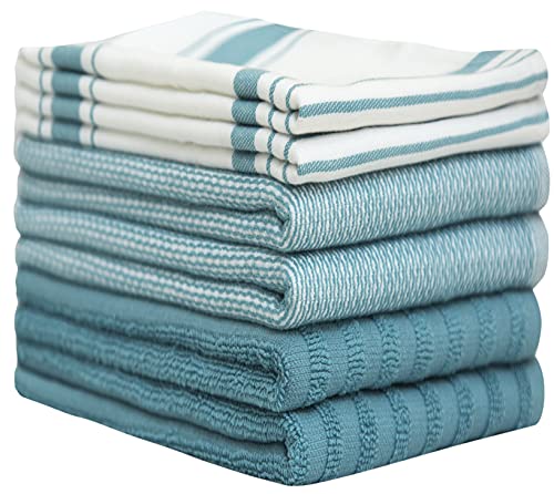 Image of Premium Kitchen Towels (20 inchx 28 inch, 6 Pack) | Large Cotton Dish Towels | Flat & Terry Highly Absorbent Kitchen Linen Set with Hanging Loop | Aqua