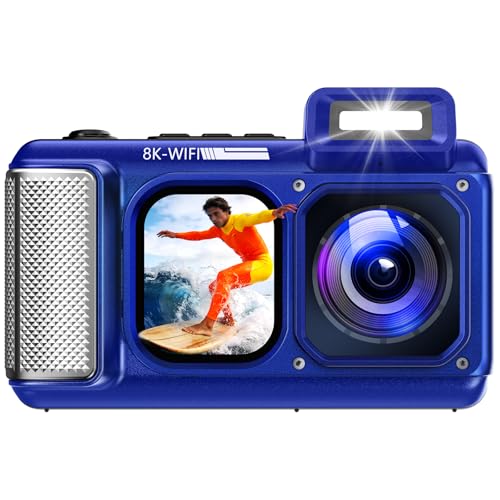 Maxmango V08 Pro 49FT Unterwasserkamera – 8K 90MP WiFi Touchscreen Unterwasserkamera Schnorcheln,2,8 Zoll Dual-Screen,Robust,Staubdicht, Stoßfest Wasserdichte Digitalkamera-64GB Karte&1800mAh Batterie