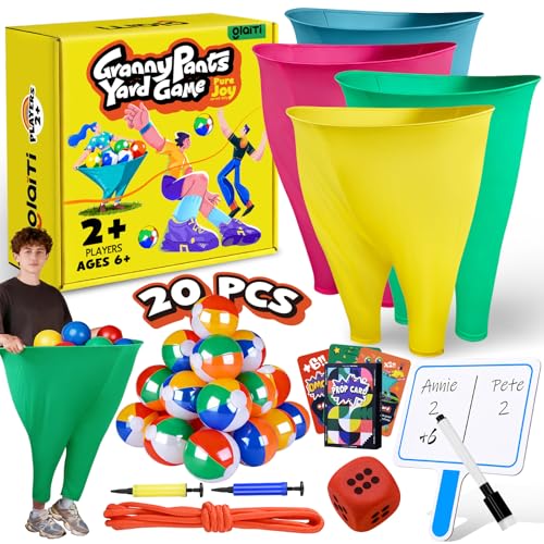 Oversized Granny Pants Yard Game Set - 4 Giant Pants, 20 Balls, Challenge Cards, Outdoor Yard Games for Adults Toss & Catch Game for Family, Adults, Parties - Lawn & Backyard Games - image 1