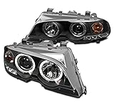 ZMAUTOPARTS LED Halo Projector Headlights Headlamps Black Compatible with 2000-2003 BMW 3 Series E46 2Dr / 2001-2006 E46 M3