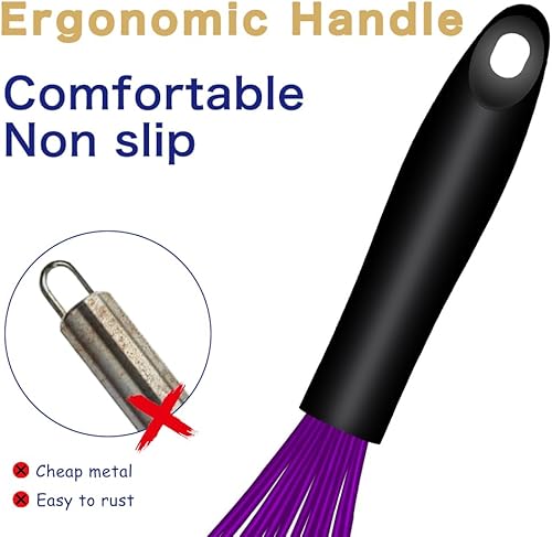 Miniatura 5 de OYV Batidor de silicona apto para lavavajillas, diseño sellado impermeable, juego de 3, batidores de cocina profesionales para cocinar antiarañazos,