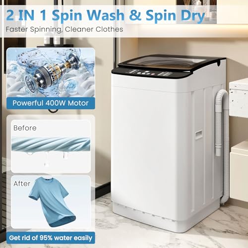 Image of Auertech Portable Washing Machine, 2.4 cu.ft Capacity Fully Automatic Washer with Drain Pump, 10 Programs, 5 Water Levels, Portable Washer Dryer Combo for Apartment, RV, Dorm