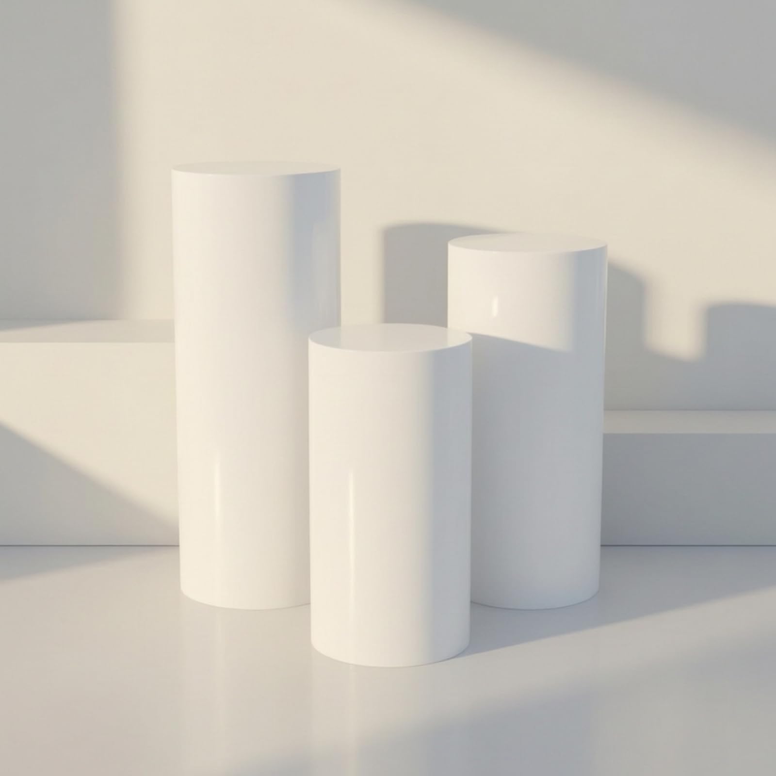 3 Pezzi Espositore Cilindrico Moderno | Bianco, Piedistalli Cilindrici Bianchi, Impilabile, per Vetrine
