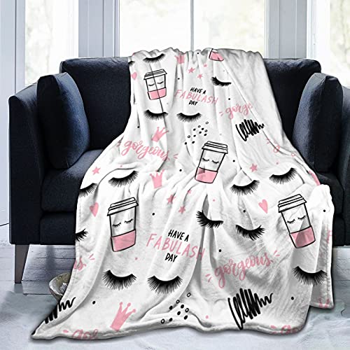 ATOurDealss Manta de máscara de pestañas para taza de café para niños y adultos, manta de forro polar suave, acogedora manta de cama tamaño King para sofá, cama, viajes, camping, 50 x 40 pulgadas