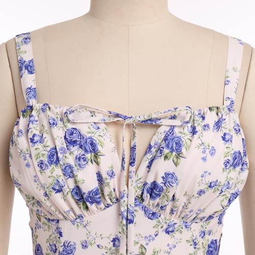 Image of IBTOM CASTLE Women Corset Dress Sleeveless Spaghetti Straps Casual Dresses Boho Slit Lace Up Flowy Midi Bustier Sundress