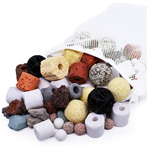 KAIISSA Aquarium Fish Tank Filter Media, Ceramic Rings Bio Balls Porous Filter Biochemical Ball Activated Carbon Filtration Material for Aquarium Fish Tank Pond Waterfall Fountain (20-In-1, 500g) Cover