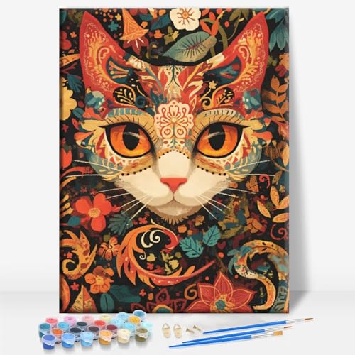 ART CHAT MEXICAIN Toile encadrée Kit peinture à numéros DIY 16 x 12 po