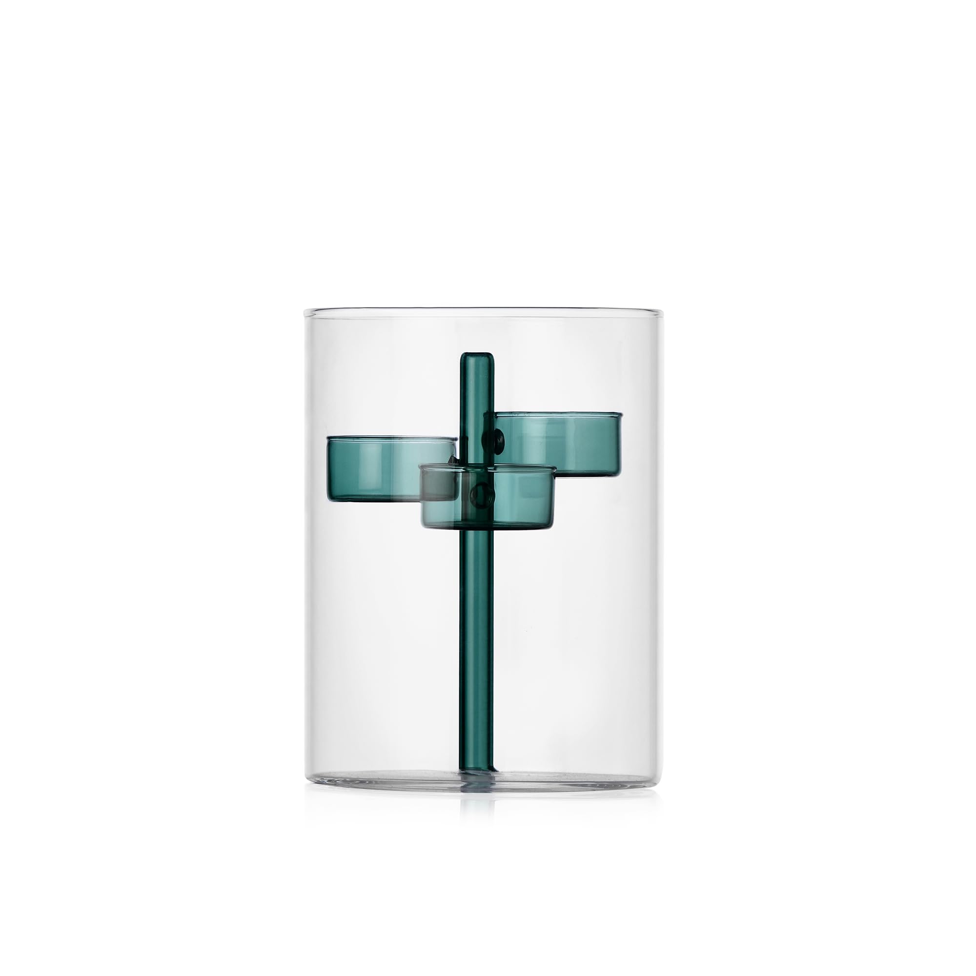 Ichendorf Milano Tealight 3 Candles, Petroleum, Iris Collection, H15.5 cm, Borosilicate Glass, Handmade