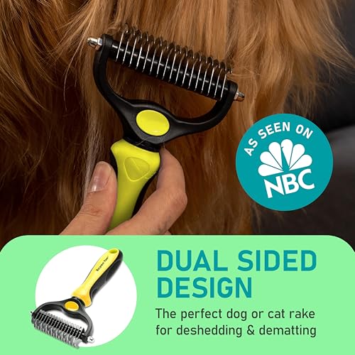 Image of Maxpower Planet Pet Grooming Brush - Double Sided Shedding, Dematting Undercoat Rake for Dogs and Cats - Extra Wide Dog Grooming Brush - Yellow
