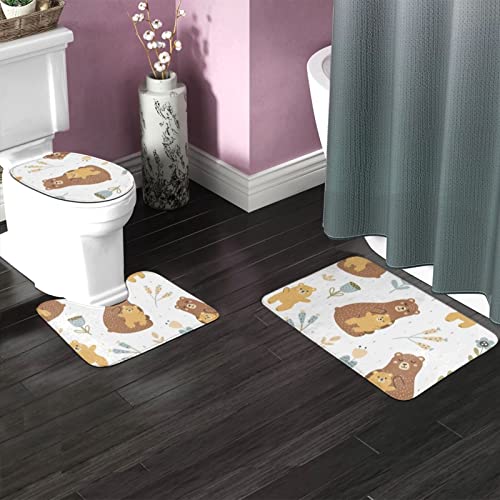 DIRYKILP Badematte + Konturmatte + Toilettendeckelbezug, niedlicher Bär, 3-teiliges Badteppich-Set, mit rutschfester Klebeunterseite – Bild 3