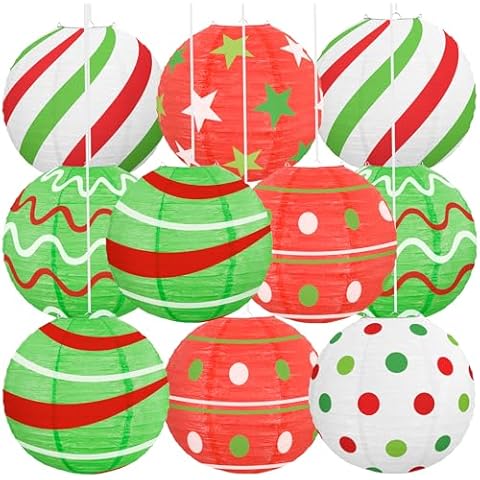 10Pcs Christmas Hanging Elf Paper Lanterns Party Decorations Indoor - Xmas Ornaments Decor for Winter, Birthday Party Ceiling Supplies Cover