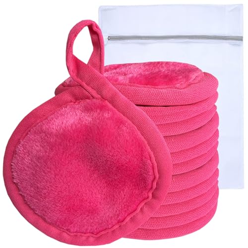 Reusable Makeup Remover Pads Microfiber Face Cloths with Mesh Bag Cleansing Facial Cloths with Laundry Bag for Face, Eye, Lips - Reusable Wipes 5 x 5 inch 12 Pack Pink