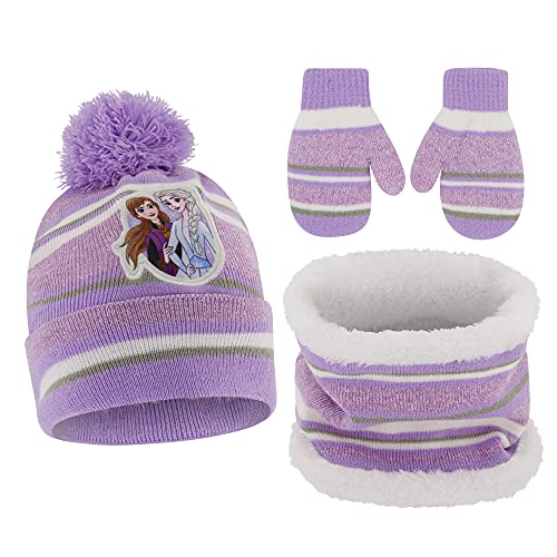Disney girls Toddler Hat, Scarf, and Kids Gloves Toddlers Mittens, Frozen Elsa Anna Baby Beanie Winter Accessory Set, Purple Mitten Set - Age 2-4, Mitten Set Age 2-4 US