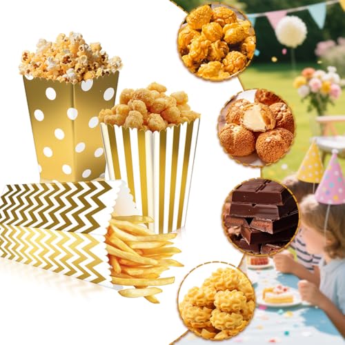 Image of Popcorn Boxes 36 PCS Gold Popcorn Cardboard Small Snack Candy Containers for Kid Wedding Christmas Birthday Movie Night Party Supplies