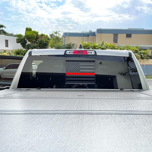 Image of Xinghe for Chevy Colorado GMC Canyon 2015-2026 Rear Middle Window American Flag Decal, Matte Black Red Line USA Flag Vinyl Sticker for Truck Back Sliding Glass