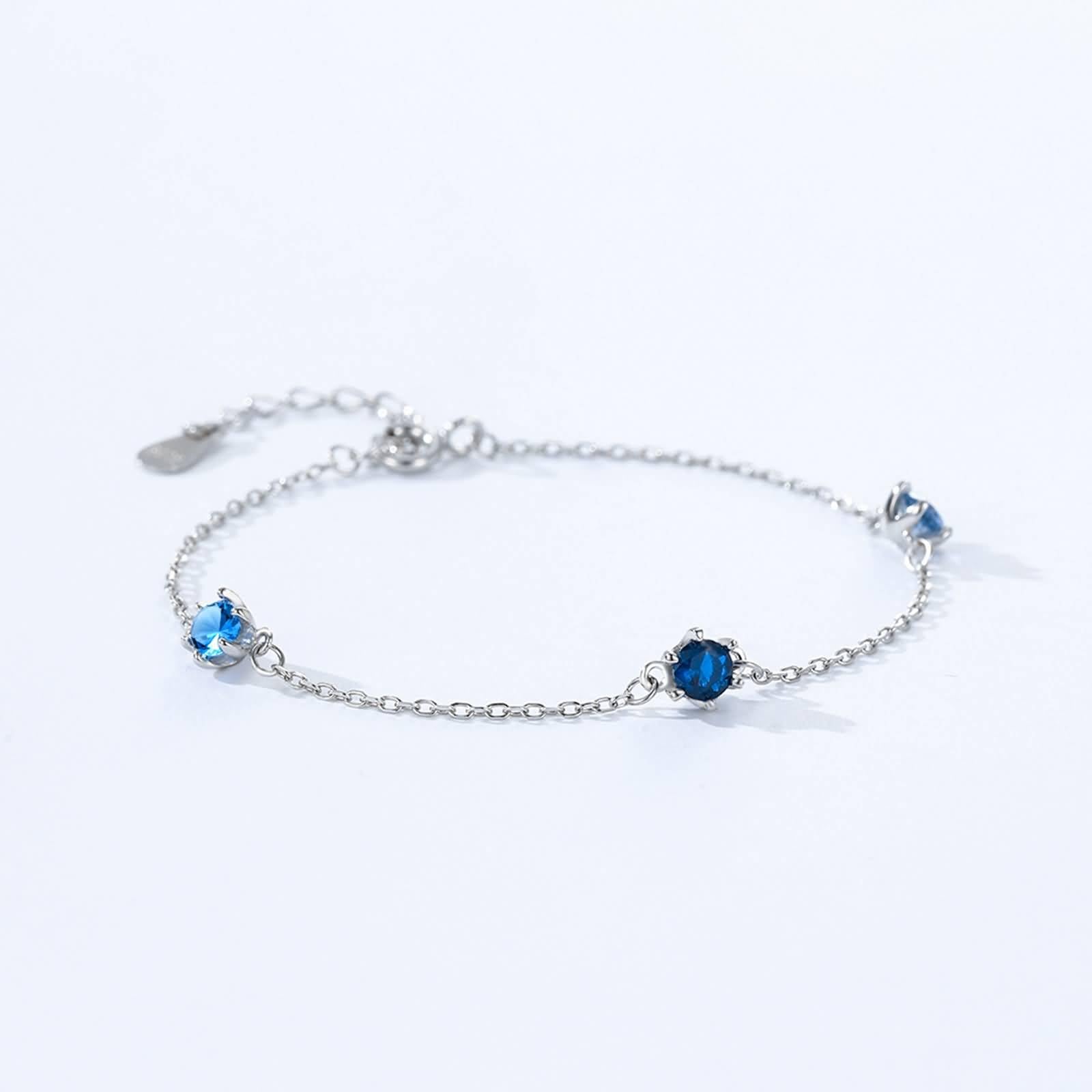 Pulseras de zafiro para mujer, ajustables, 0,25 quilates, zafiro sintético y topacio, pulsera de platino macizo de piedra azul simple para mujer, oro blanco de 9 K/14 K/18 quilates/PT950