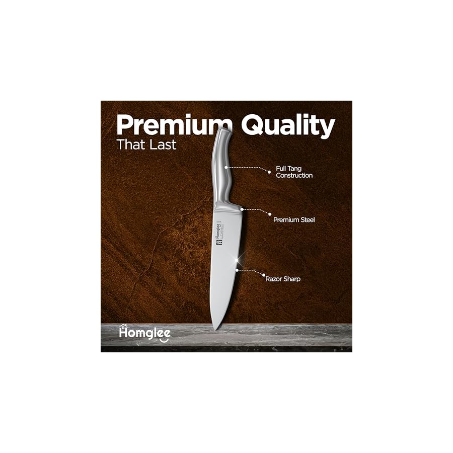 Knife Set – 14 Pieces Kitchen Knife Set with Block – German Stainless Steel Knife Block Set – Pine Wood Knife Block – Built in Knife Sharpener, Dishwasher Safe, Ergonomic Handle Knives, Brown