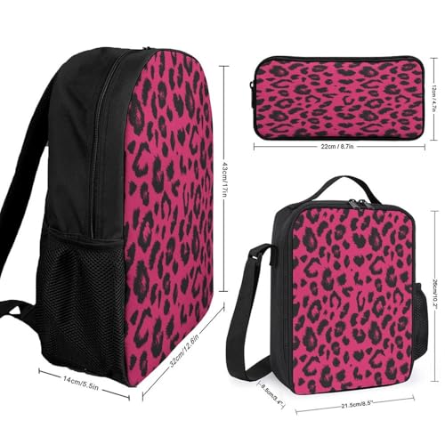 Pink Leopard Pattern Backpack Set 3 Pieces Backpacks Lunch Bag Wallet For Travel Outdoor Sports2