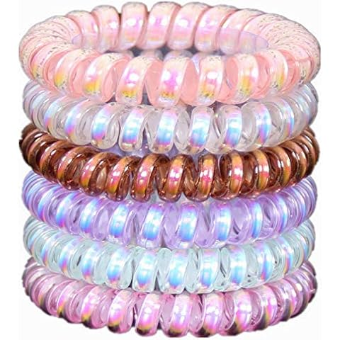 Hodooly 6 Count Hair Ties, Multicolor, Spiral Hair Ties for Thick, Curly and Long Hair, Traceless Hair Ties, Mega Hair Coil Set, Dent, Creaseless and No Headaches Cover