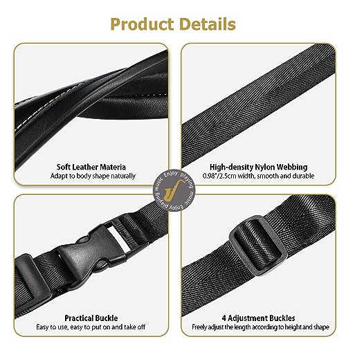 POGOLAB Saxophongurt, Harness Saxophongurt aus Leder, Saxofonhalter Saxophone Strap mit Metallhaken, Doppelter Schultergürtel aus Leder verstellbare für Saxophon, Alt, Bariton, Tenor, Blasinstrument