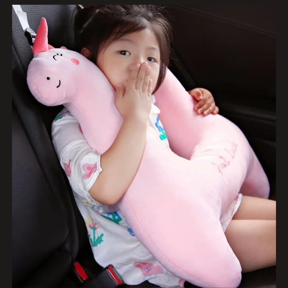 Sasha SquareSasha Square Kids Travel Car Seat Belt Support Pillow for Head, Neck & Body, Car Sleeping Support Cusion, H Shaped (Unicorn)