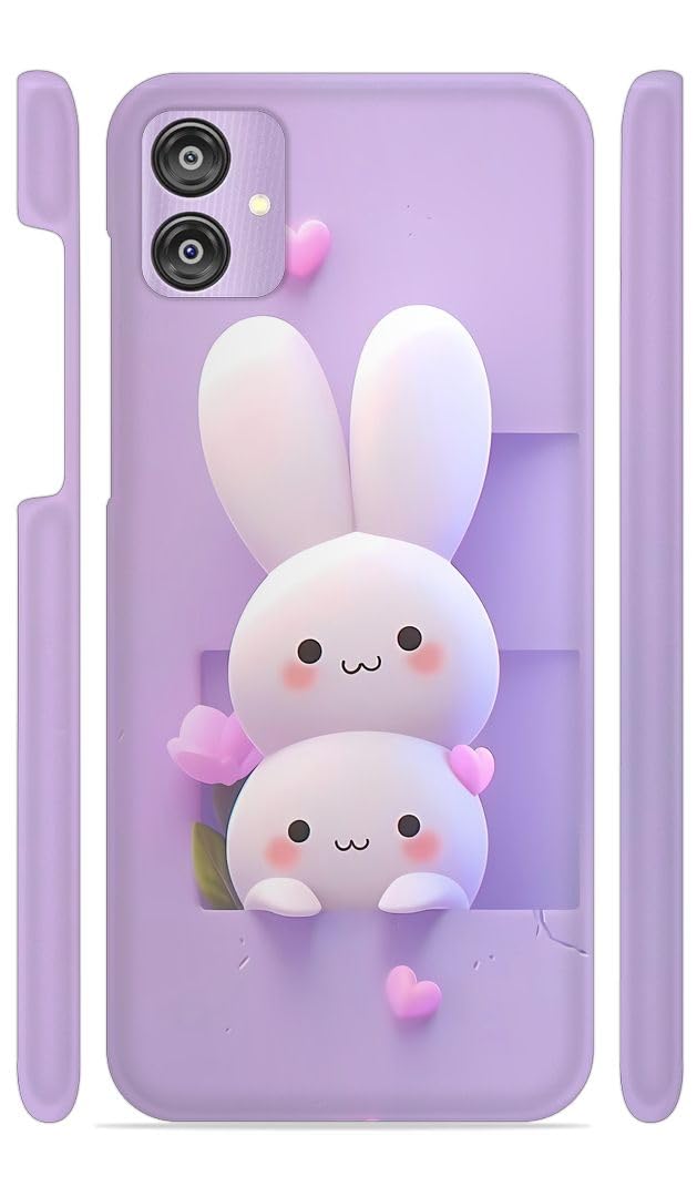 YAPZONE Cute Purple 2 Bunny Designer Printed Hard Back Cover for Samsung Galaxy F04 / M04 / A04E Attractive and Uniquely Crafted Smartphone Case