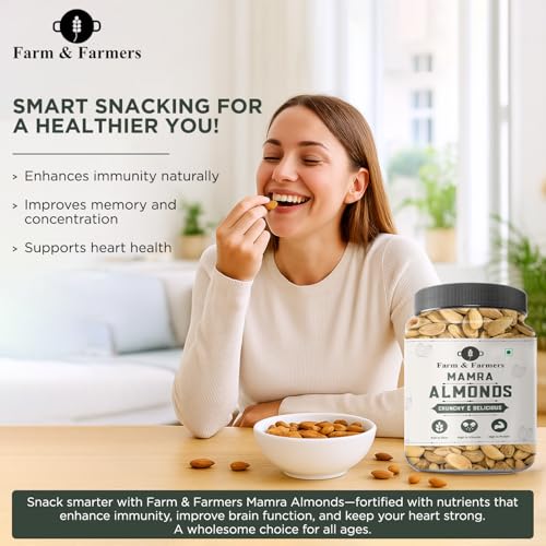 Image of Farm & Farmers Mamra Almonds 250 GM | AA Premium Badam Giri | High In Fiber & Boost Immunity | Whole Natural Badam | Hygienically Packed Healthy Snacks For Adults & Kids.