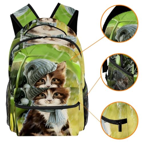 Sac à dos d'école multicolore chat sous les feuilles 40cm pour ados - 3
