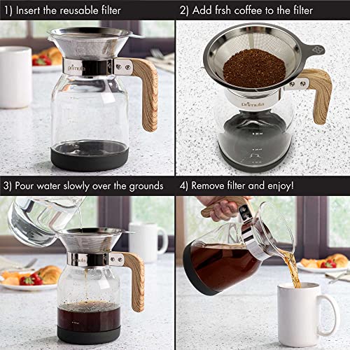 Primula Coffee Dripper Pour Over Maker Brewer Pot, Borosilicate Glass, Easy To Use And Clean, 36 Oz, Light Wood #TOP5