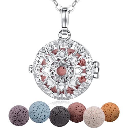 INFUSEU Collier Diffuseur Huile Essentielle, Argent Plaqué Soleil Aromathérapie Pendentif Collier Femme Fantaisie Diffuseur Parfum Collier Cover