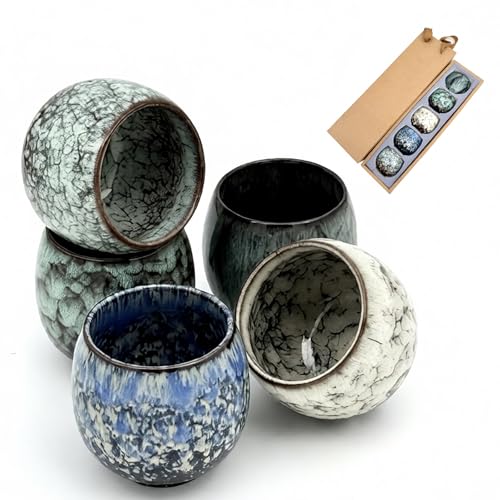 Lot de 5 Tasses Ã Expresso, 100 ml Tasses à Expresso à Paroi Épaisse en Faïence, Tasses Ã Moka Sans Anse, Passe au Lave Vaisselle, Cadeau pour Hommes et...