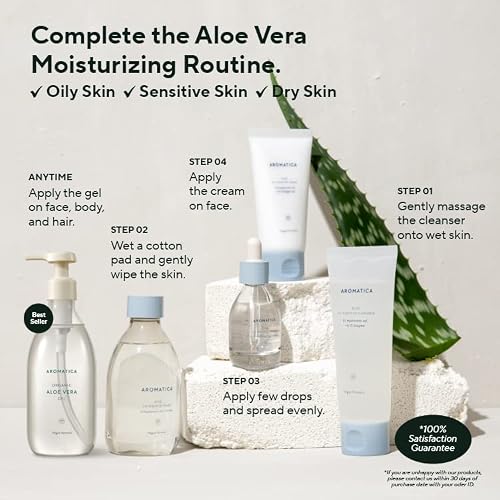 Aromatica Organic Aloe Vera Gel Gift Pack 300Ml Each – Vegan Body Moisturizer For Irritated Skin And Blemish, After-Sun Skin Care #TOP5