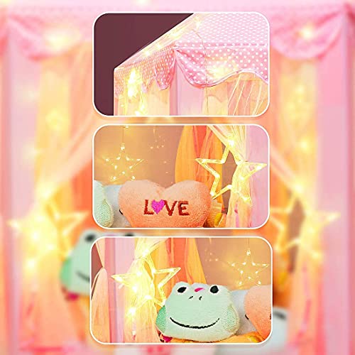Image of BabyGo Kids Prince Princess Castle Tent for Kids | Theme Play Tent with Mosquito Net | Indoor Outdoor Playhouse | Lighting Tent House for Boys & Girls | 2-12 Years | (Pink)