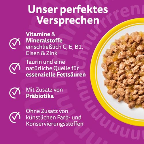 Whiskas Senior 11+ Katzennassfutter Geflügel Auswahl in Gelee, 48 Portionsbeutel, 12x85g (4er Pack) – Hochwertiges Katzenfutter nass, für Katzen ab dem 11. Lebensjahr