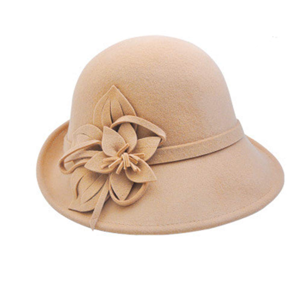 Ulalaza Wool Felt Cloche Hat Winter Wide Brim Retro Flower Bowknot Vintage Bucket Hat Floppy Hat for Ladies
