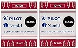 Pilot Namiki IC100 Fountain Pen Ink Cartridge, Black, 12 Cartridges per Pack (Pack of 2)