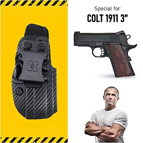 Concealed Carry Iwb Kydex Holster - By Houston | Lined Inside For Strong Retention And Protection | Reinforced Plastic Clip | Lightweight | Fits 1911 3" (Carbon Fiber) #TOP1