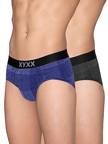 Image of XYXX Men's Blox Tencel Micromodal Regular Fit Printed Antimicrobial Briefs with No Marks Waistband (Pack of 2)
