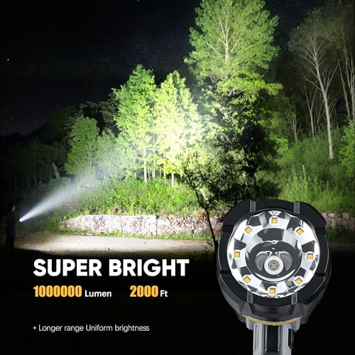 Rechargeable Spotlight 100000 Lumen, Super Bright LED Spotlight Flashlight with COB Light & Foldable Stand, Long Lasting Large Handheld Spot Light for Boating Camping Boat Marine