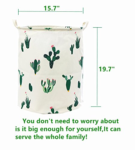 TIBAOLOVER 19.7" Large Sized Waterproof Foldable Canvas Laundry Hamper Bucket for Storage Bin,Kids Room,Home Organizer,Nursery Storage,Baby Hamper with Cactus Design(Green/Red)