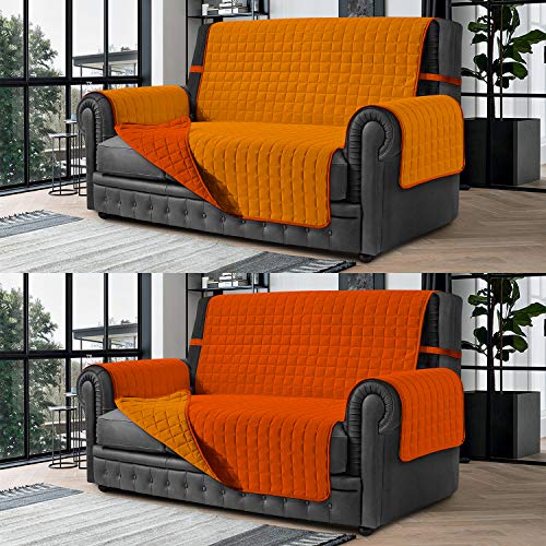 Banzaii Cubre Sofá Funda Sofá Acolchada Reversible – Protector para Sofá 3 Plazas, Naranja Oscuro y Naranja Claro