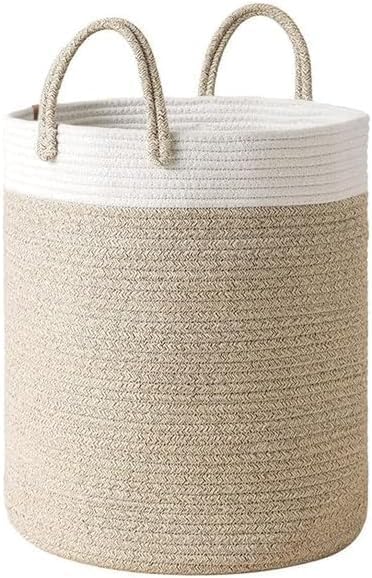 Kalakriti 58L Cotton Large Dirty Clothes Rope Laundry Basket Storage Organizer | Collapsible Woven with Handle for Blanket Bedroom | Living Room | Kids Toy Pillow | Nursery Hamper Bin 38x50cm