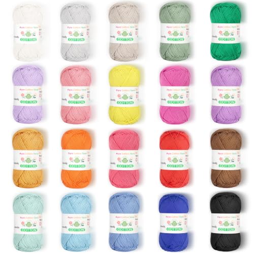 Image of Katech Pure Cotton Yarn for Crocheting-20 * 50g /137yd, Twisted Sport Yarn